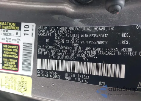 2015 Toyota Sienna Le 8 Passenger из США, поврежденный, VIN 5TDKK3DC0FS578517